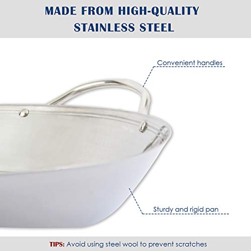 KAMaster Stir-Fry and Paella Pan Stainless Steel Grill Pan with Double Handles for Big Green Egg Induction Ready Pan for Chicken and Restaurant Great for Rice or Stir Frys - Thumbnail 2