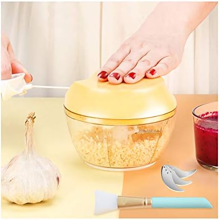 Garlic Press Food Chopper Mincer - Manual Grinder Vegetable Onion Chopper Baby Food Mini Processor Small Blender Nut Ice Chopper With Extra Free 3 Pcs Blades And 1 Silicone Scrape Brush