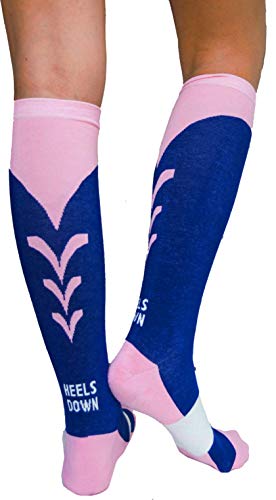C4 Equestrian Horse Riding & Tall Boot Over the Calf Knee High Socks for Women, Fits size 612 , Navy & Pink 
