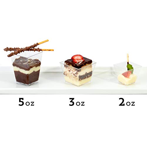3oz. Mini Dessert Cups, 100-pack - Clear Plastic Square Cups - Small Disposable Shooters for Tasting Parfait, Fruit, Cake, Ice Cream, Sauces, Jelly Shots & Appetizers, Parties, Catering & Restaurants