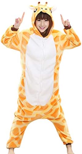 Afoxsos Women's Soft Fleece Animal Cartoon Onesie Adult Pajamas Giraffe