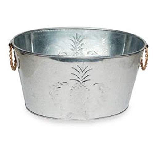 Farmhouse Small Oval Galvanized Steel Beverage Tubs with Handles (Pineapple)