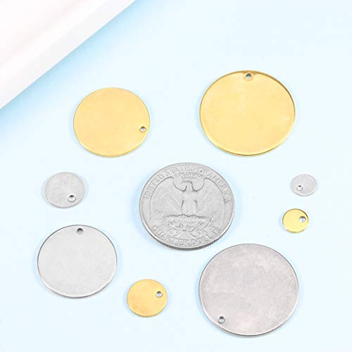 Gemful 10 Pcs Round Stainless Steel Stamping Blank Tag Pendants Gold Charms for DIY Jewelry Making Supplies Metal Engraving Dogs Tags 25mm (Gold)
