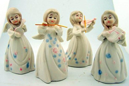 Set 4 Christmas Angels Playing Musical Instruments Porcelain Decoration Figures