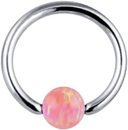 Tupai Nose Ring Hoop Tragus Helix Earring Opal Stone Titanium 16G Piercing Jewelry (Pink)