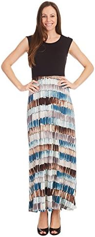 MK WDR1396 Womens Print Contrast Sleeveless Empire Line Maxi Dress XXL TEAL_BROWN