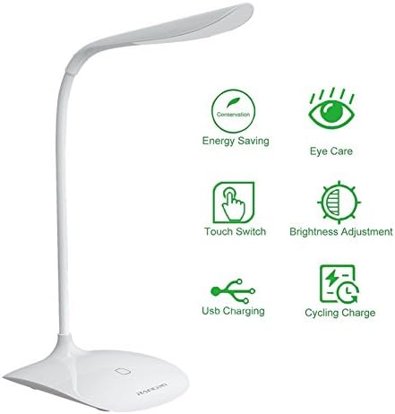 Modern Stylish LED Desk Lamp USB Port &amp; Power Adapter with Third Gear Touch Control LED Eye Lamp Brightness Adjustable Gooseneck, Portable Eye-protected lamp for Studying, Reading, Working,Camping
