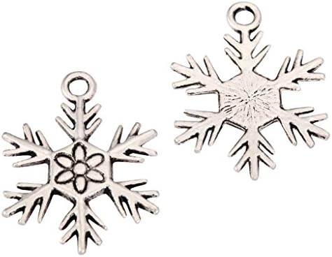 20pcs Snow Flake Charms 20mm Antique Silver Tone | One Sided Charm Pendants for Gemstone Necklace Bracelet Earrings Keychain Mala Yoga Jewelry Craft Making MCZ1162