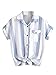 ROMWE Women's Striped Knotted Front Blouse Roll Sleeve Shirt With Chest Pocket (One-size, White & Blue)