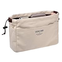 Vercord Canvas Handbag Organizers Sturdy Purse Insert Organizer Bag in Bag 13 Pockets Beige Large