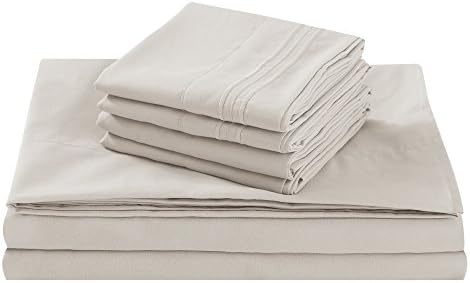 King Size Bed Sheet Set, Light Grey, 100% Soft Brushed Microfiber, 1800 Series Luxury Platinum Collection, Deep pocket, Hypoallergenic, Wrinkle Free, Breathable, 6 Piece Set, Fifth Avenue Home