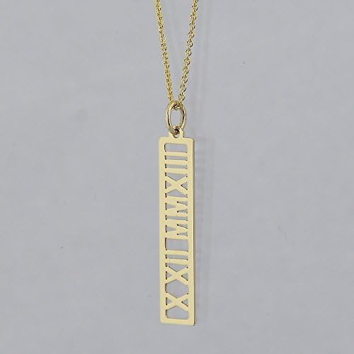Roman Numeral Vertical Small 1 Inch Open Bar Personalized Name Pendant Solid 14k Gold Jewelry