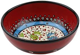 Handmade Ceramic Decorative Soup and Cereal Bowls - Set of 2 - different colors and patterns - 6 inch - 16 oz great serving Bowls (Mediterrenean Red)