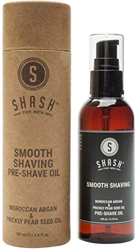 SHASH Smooth Shaving Pre-Shave Oil (100ml) - All-Natural Formula Helps Prevent Razor Burn, Ingrown Hairs and Bumpy Irritation - Supports a Close, Comfortable Shave - Paraben, Silicone and Sulfate-Free