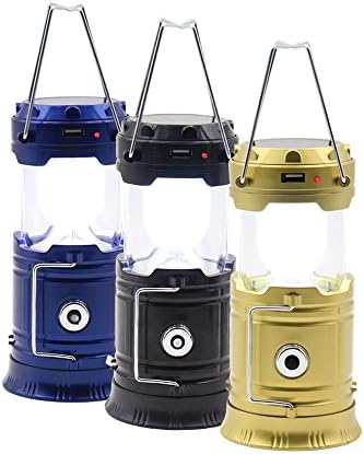 FAMONEY LED Camping Lantern, Solar Rechargeable Collapsible LED Camping Light & Handheld Flashlight in the Bottom for Backpacking, Hiking, Fishing, Outdoor Lighting (Black)