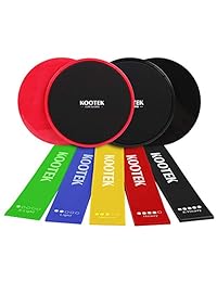 Kootek paquete de 4 Core Sliders y paquete de 5 bandas de resistencia   doble cara discos de deslizamiento bandas de ejercicio Bundle para Yoga, Abs y Booty entrenamiento, pérdida de grasa y terapia física