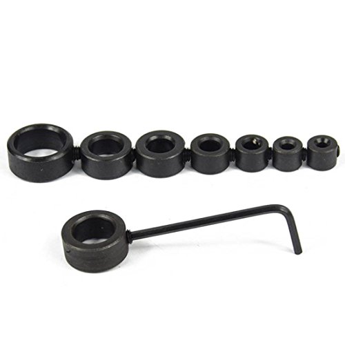 Tsmile 7Pcs 3-12mm Drill Bits Depth Stop Collar Ring - Positioner Spacing Ring Locator - 1PC Woodworking Drill Bits Hex Wrench (Black)