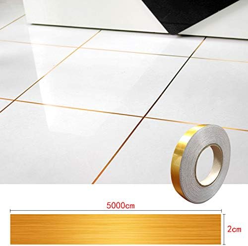 Lishiny Caulk Tape, Ceramic Tile Mildewproof Gap Tape Tile Gap Sealing Tape Waterproof Foil Strip Silver Golden Rims (Gold,L)
