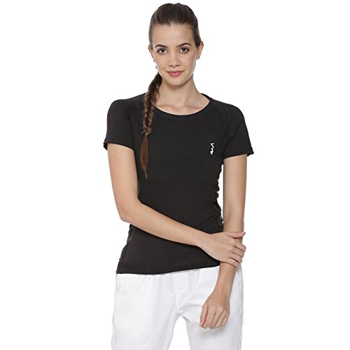 campus sutra solid women round neck black sports jersey