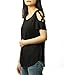 PAAZA Womens Criss Cross Casual Loose Cold Shoulder Tops and Blouses Basic T Shirts (Black, S)