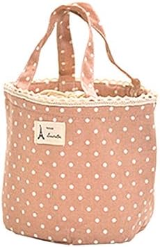 Yahead Lunch Bag Cute Small Reusable Portable Linen Cotton Insulated Lunch Bag Tote Lunch Soft Bento Cooler Carry Outdoor Picnic Food Bag (Pink)