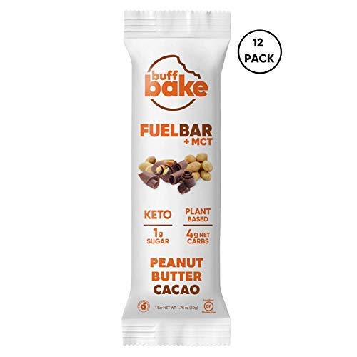 Buff Bake Keto Fuel Bar + MCT Oil – Ketogenic | Plant Based | Gluten Free | 12g of Protein | 1 Gram Sugar | 4 Gram Net Carbs | (12 Count, 50g) (Peanut Butter Cacao, 12 Count)