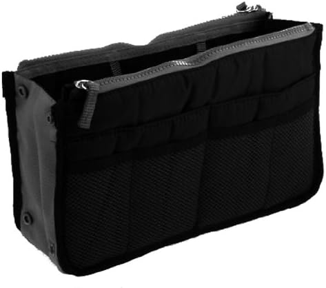 Icon Women Nylon Purse Organizer Insert for Handbags Zipper Closure Makeup Bag for Travel (Black)