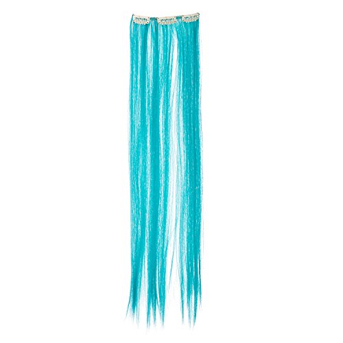 SWACC 7 Pcs Full Head Party Highlights Clip on in Hair Extensions Colored Hair Streak Synthetic Hairpieces (22-Inch Straight, Teal Blue)
