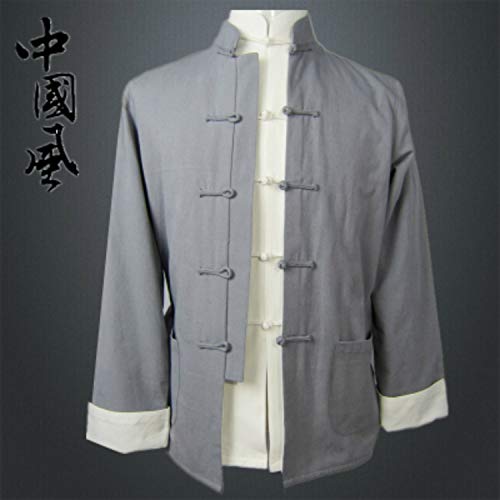 Spring Autumn Men Tops Long Sleeve Two Sided Cotton Kungfu Tang Suit Shirt XXXXL,Blackish Green,L
