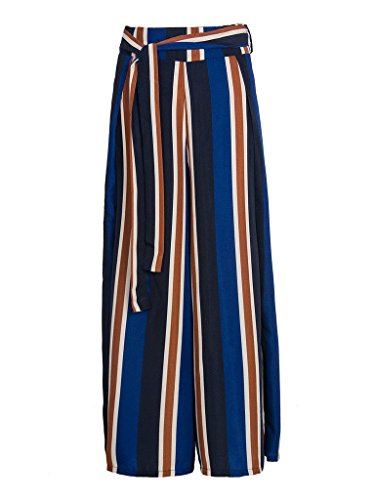 Womens Blue Stripes Tied Waist Side Split Wide Leg Pants L