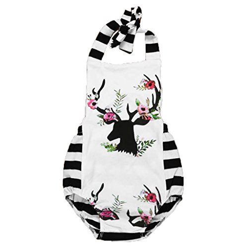 LUNIWEI Toddler Baby Girls Floral Deer Romper Halter Jumpsuit