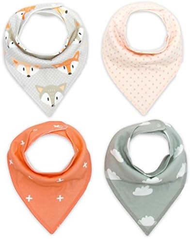 Soft Baby Bandana Drool Bibs for Drooling and Teething Babies Boys Girls 4 Pack Gift Set Fox and Cloud