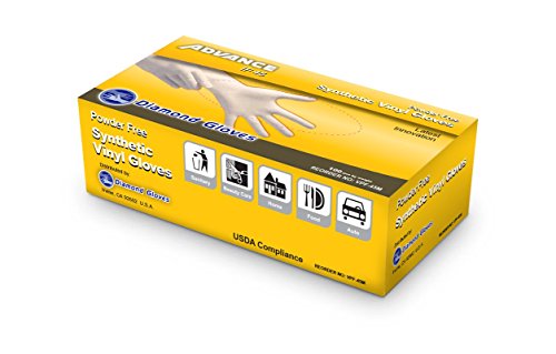 Diamond Gloves Advance Powder-Free Synthetic Vinyl Industrial Gloves, Yellow, Large, 100 Count