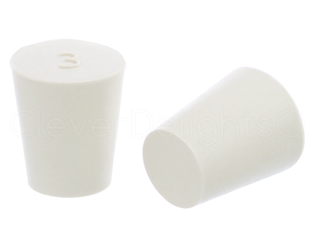 CleverDelights Solid Rubber Stoppers White 3 Lab Plug Size 323mm x