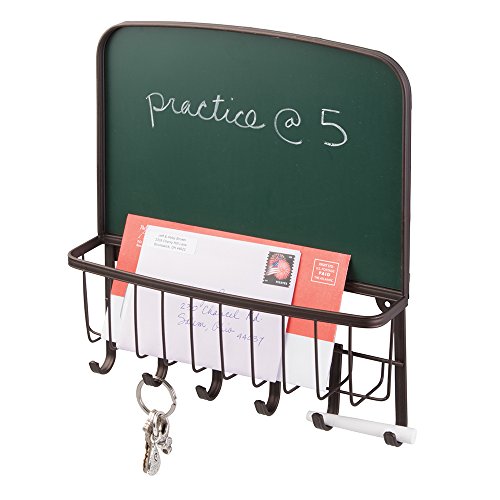 mDesign Mail, Letter Holder, Key Rack Organizer for Office, Entryway, Kitchen with Chalkboard - Wall Mount, Bronze