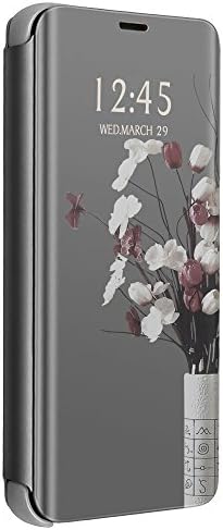 Compatible for Samsung Galaxy M20 Case, Slim Clear Mirror Plating PC Full Body Protective Case Flip Cover with Kickstand (Samsung Galaxy M20, Black)
