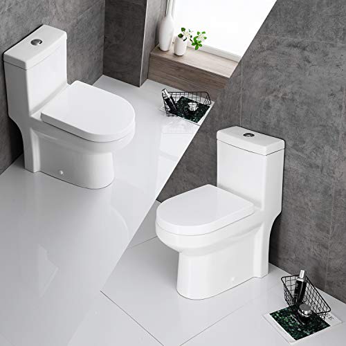 HOROW HWMT-8733A Small Toilet 25" Long x 13.4" Wide x 28.4" High One Piece Short Compact Bathroom Tiny Mini Commode Water Closet Dual Flush Concealed Trapway