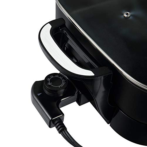 efluky 15-inch Electric Skillet, Electric Foldaway Skillet with Nostick Surface Inside and Outside for Sear, Fry, Bake, Steam or Simmer, Black