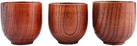 XH 3pcs 100ml / 3.4oz Hand-made Carved Line Decor Kembat Wooden Sake Cup 6x5cm