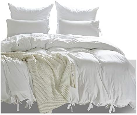 BRLMALL Bedding Tie Closure Washed Microfiber Soft Solid Duvet Cover Set