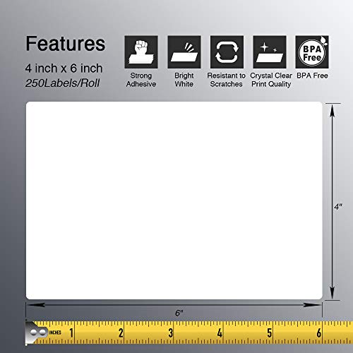 12 Rolls 4" x 6" Direct Thermal Printing Blank Shipping Labels for Zebra 2844 Zp-450 Zp-500 Zp-505,250 Labels Per Roll