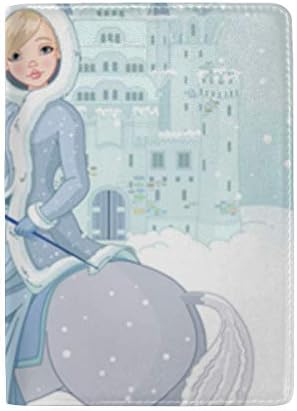 Winter of Beautiful Princess Riding Horse Blocking Print Passport Holder Cover Case Travel Luggage Passport Wallet Card Holder Made with Leather for Men Women Kids Family
