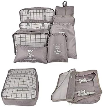 8 Set Packing Cubes - Waterproof Compression Travel Luggage Packing Organizer with Clothes Bags,Shoe/Toiletry bag (Gray)