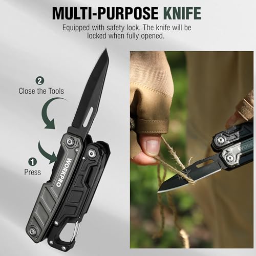 WORKPRO 11 in 1 Multitool Pliers | Stainless Steel Folding Multifunction Tool with Saw, Screwdriver and Pliers for Camping and Hiking