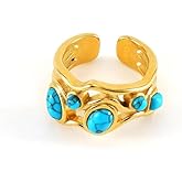 Turquoise Ring, 18K Gold Plated Western Rings for Women, Adjustable Turquoise Ring for Men, Boho Gold Statement Ring for Turquoise Jewelry