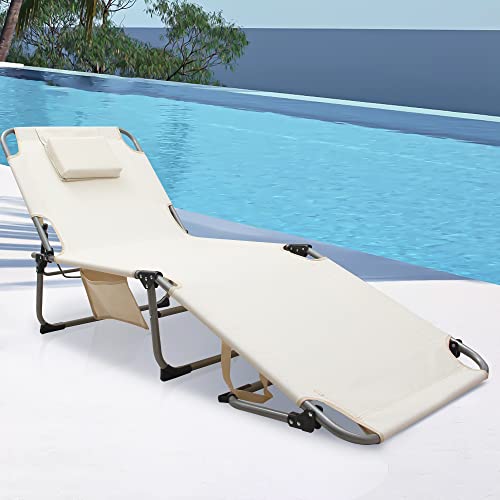 Bluconneco Beach Lounge Chairs, Adjustabel Folding Tanning Chair with