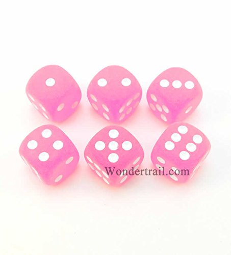 Pink Frosted Dice 16mm D6 6pc White Pips WCX27664E6