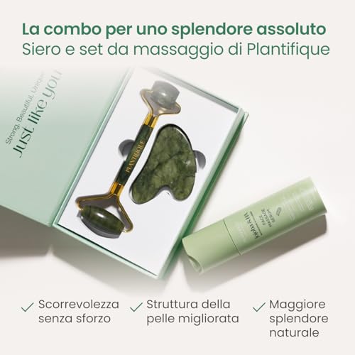 PLANTIFIQUE Jade Roller Face and Gua Sha | Jade Roller and Guasha Stone Anti-Wrinkle Massager | Skincare Face Roll Massager Kit | Complete Gift Idea Facial Body Feet Original Massage