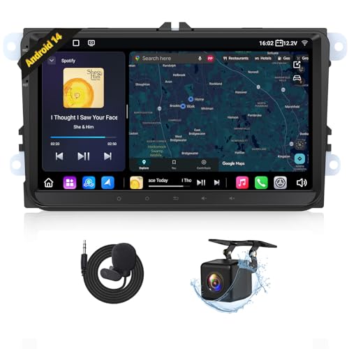Eonon 9 Inch Android 14 3+32GB For VW Golf VI/V Polo Touran Passat T5 Seat Skoda, GPS Screen Sat Nav, Wireless Carplay, Android Auto, Rear Camera, Wi-Fi/Bluetooth/USB VWX7