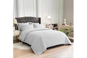 LA CALYPSO BEDDING 100% Cotton 400 Thread Count Duvet Cover, 1 Piece Duvet Cover with Zipper Closure & Corner Ties, Comforter Cover (Twin/Twin XL Size, Light Grey)
